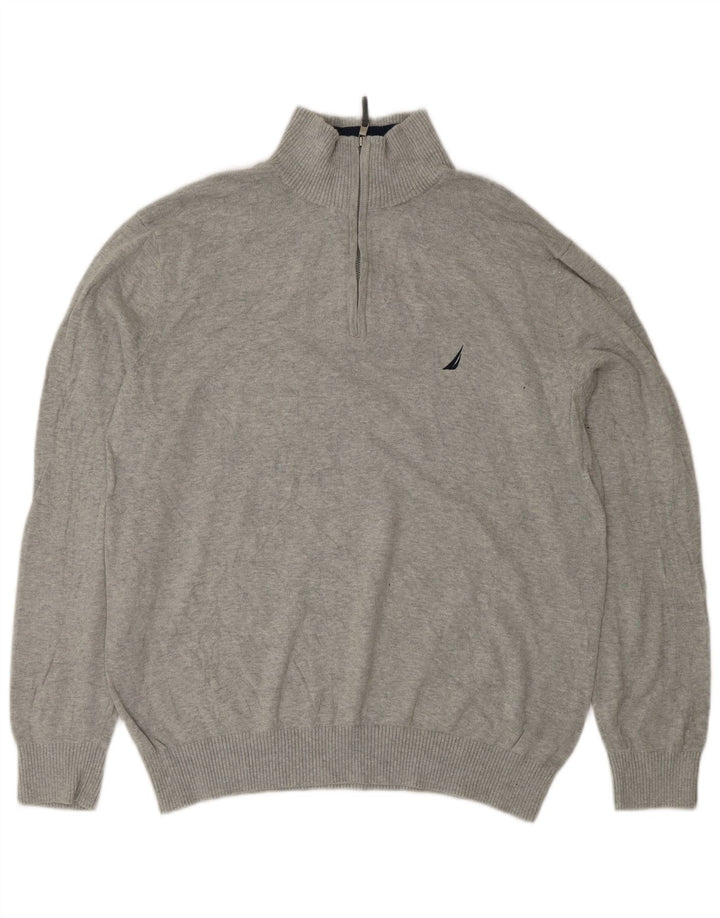 Pulover pentru bărbați NAUTICA, cu fermoar, cu gât, mare, gri