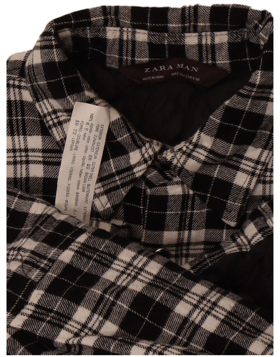 Cămașă de flanel Lumberjack Zara bărbați, bumbac cu carouri mici, negru