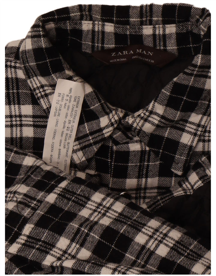 Cămașă de flanel Lumberjack Zara bărbați, bumbac cu carouri mici, negru