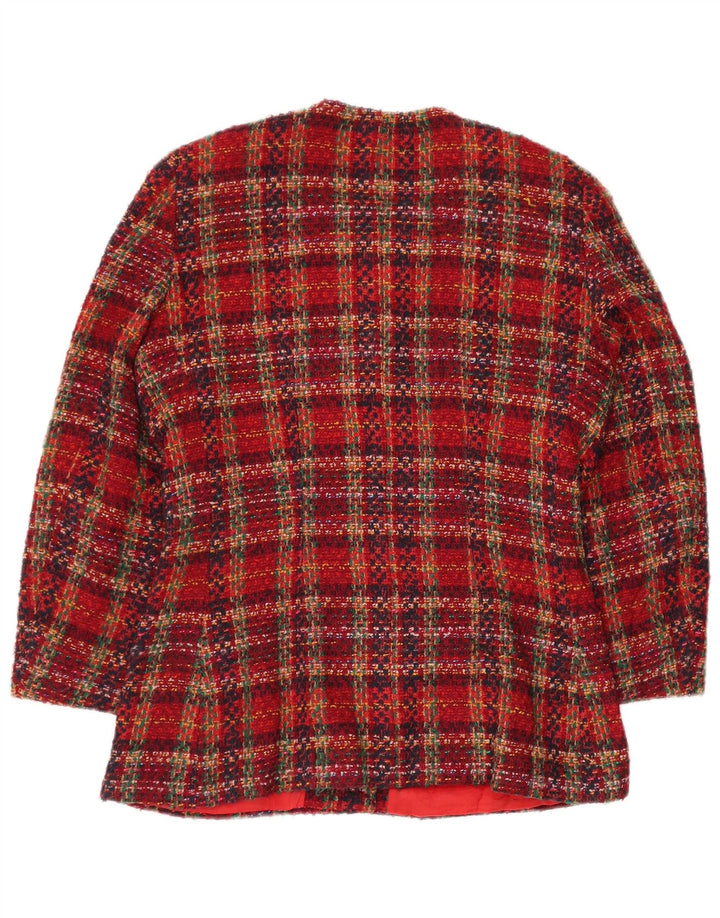 Jachetă pentru femei VINTAGE cu 6 nasturi, UK 12, lână cu carouri roșii medii