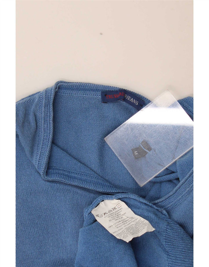 Pulover Trussardi Jeans pentru bărbați cu decolteu în V, bumbac albastru mediu