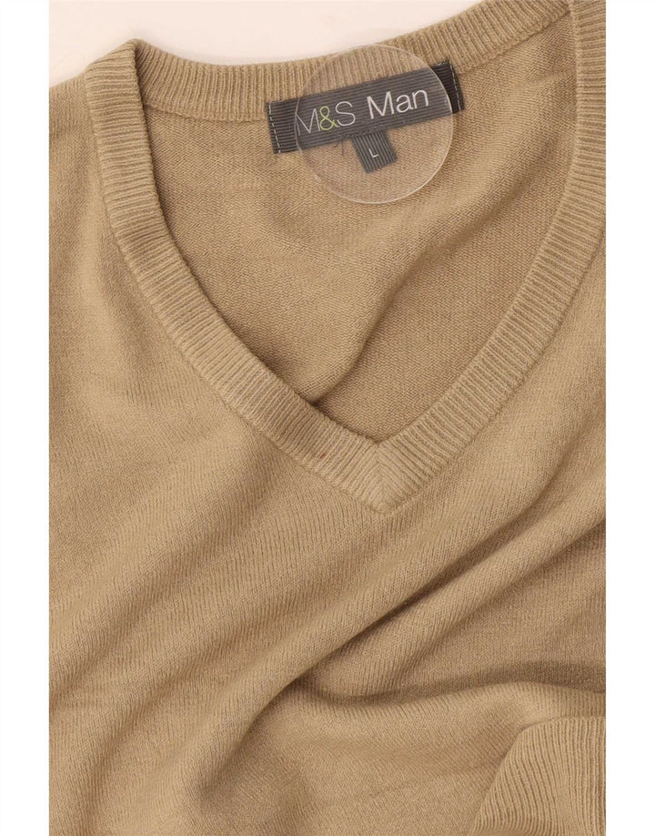 Pulover pentru bărbați Marks & Spencer cu decolteu în V, mare, bej