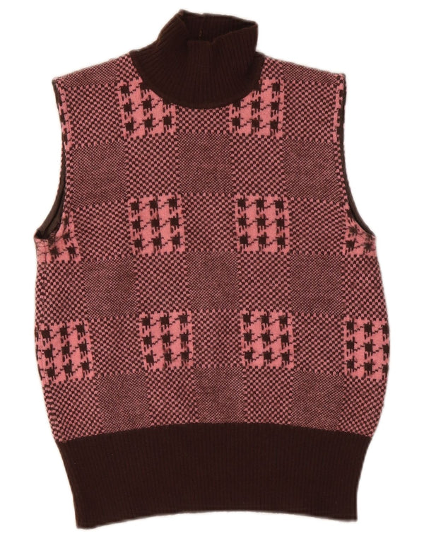 Iceberg Womens Vest Tank Top UK 10 Small Burgundy Houndstooth Wool