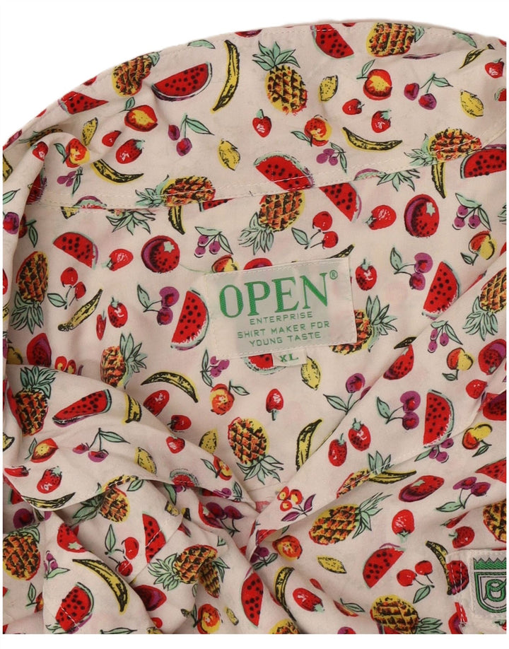 Cămașă cu mânecă scurtă pentru bărbați vintage cu model abstract, XL, albă