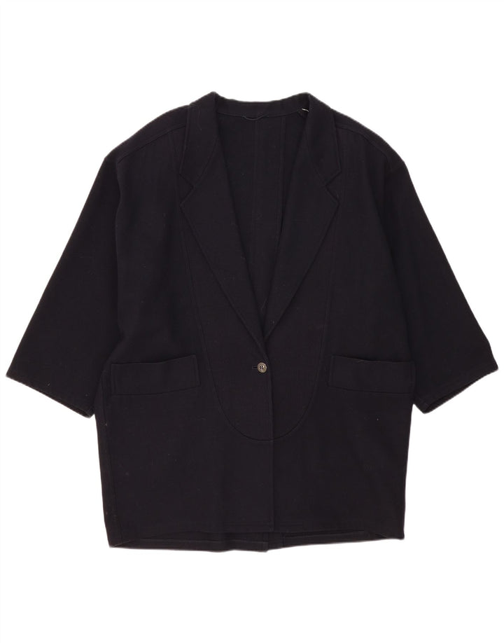 Jachetă vintage pentru femei cu paragate cu 1 nasture, UK 22 3XL bleumarin