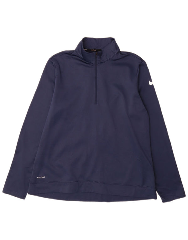 Pulover pentru femei Nike Dri Fit, cu fermoar și gât, UK 16, mare, bleumarin