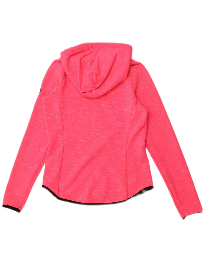 SUPERDRY Pulover cu capota cu fermoar cu grafic pentru femei UK 10 Small Pink Flecked