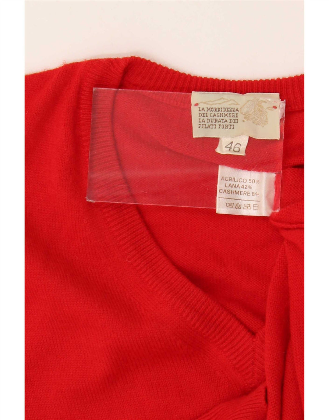 Pulover vintage pentru femei cu decolteu în V IT 46 mare roșu acrilic