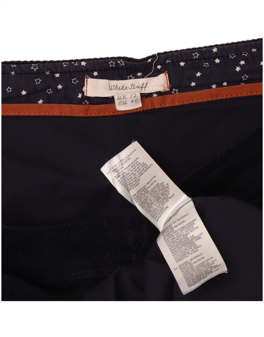 WHITE STUFF Fusta de velur pentru femei UK 12 Medium W34 Bumbac bleumarin