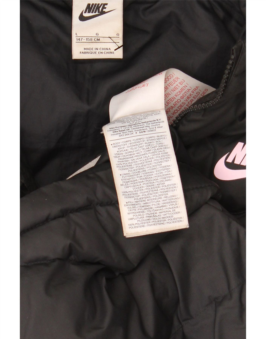 Jachetă căptușită cu glugă NIKE pentru băieți 12-13 ani, mare, negru, poliester