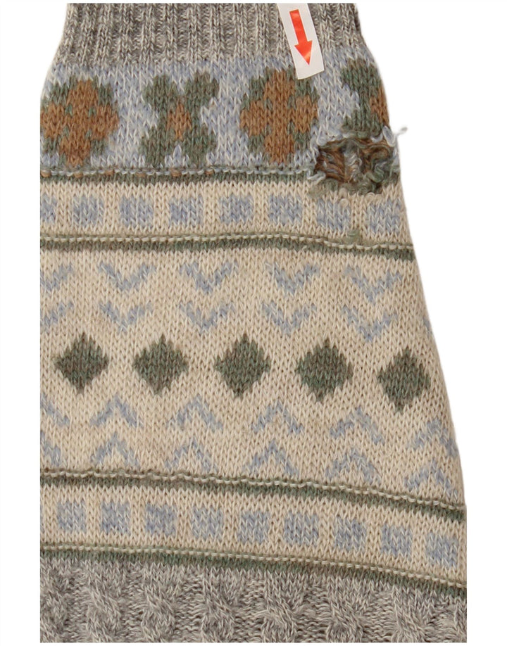 Pulover vintage pentru bărbați cu decolteu rotund, gri mediu geometric