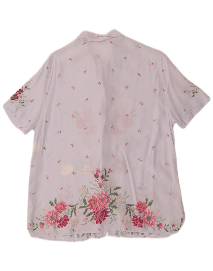 Cămașă Benetton cu mânecă scurtă pentru femei IT 46 Large Blue Floral Viscose