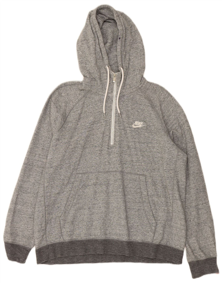 NIKE Mens Zip Neck Hoodie Jumper Large Grey Cotton