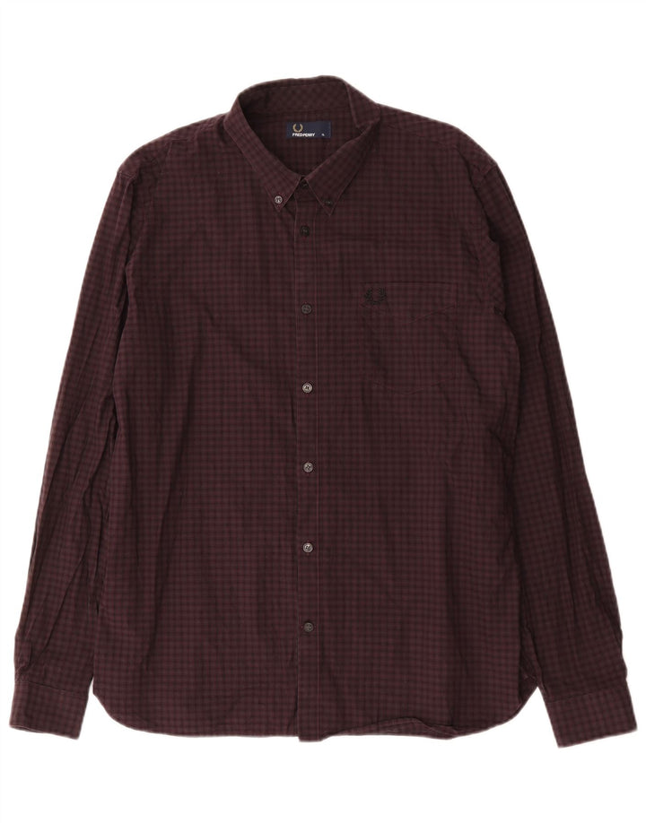 Cămașă pentru bărbați Fred Perry XL, bumbac cu carouri burgundă