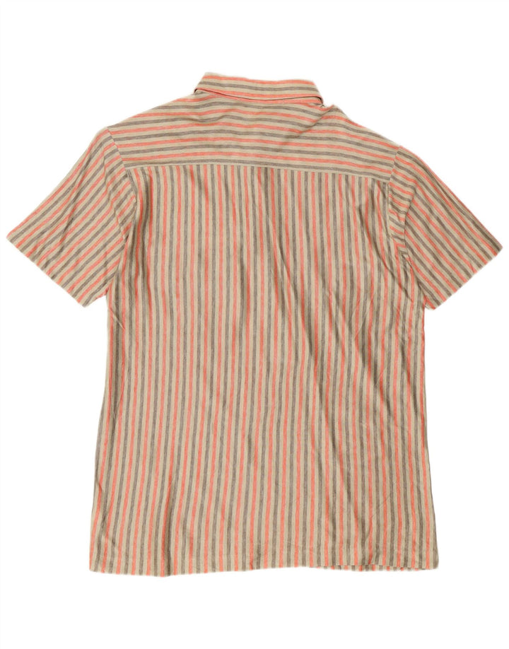 Cămașă vintage pentru bărbați cu mânecă scurtă, bumbac cu dungi mari, bej