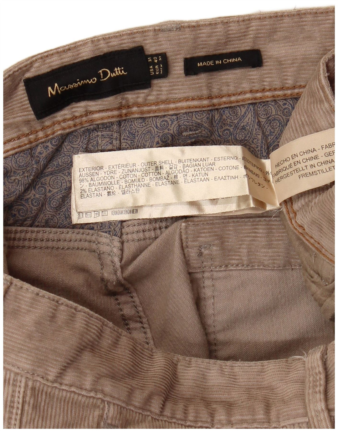 MASSIMO DUTTI Pantaloni drepti din velur pentru bărbați EU 40 Medium W33 L31 Bej