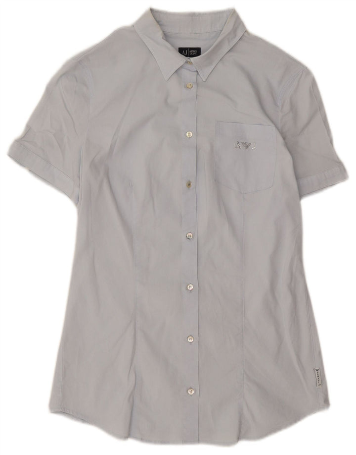 ARMANI JEANS Womens Short Sleeve Shirt US 8 Medium Blue