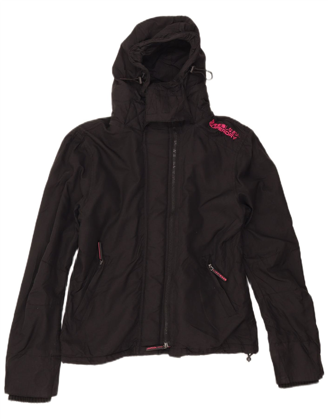 Jachetă Windbreaker pentru femei cu glugă Superdry UK 14 Medium Black Nylon