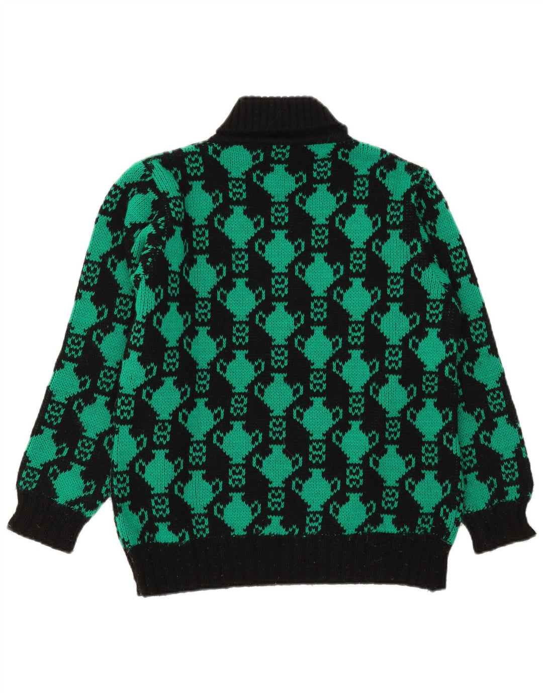 Pulover vintage pentru femei cu model abstract, pulover cu gât rulat UK 12 mediu negru
