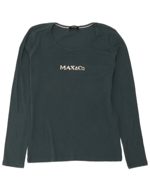 Max & Co. Top grafic pentru femei cu mânecă lungă UK 12 bumbac verde mediu