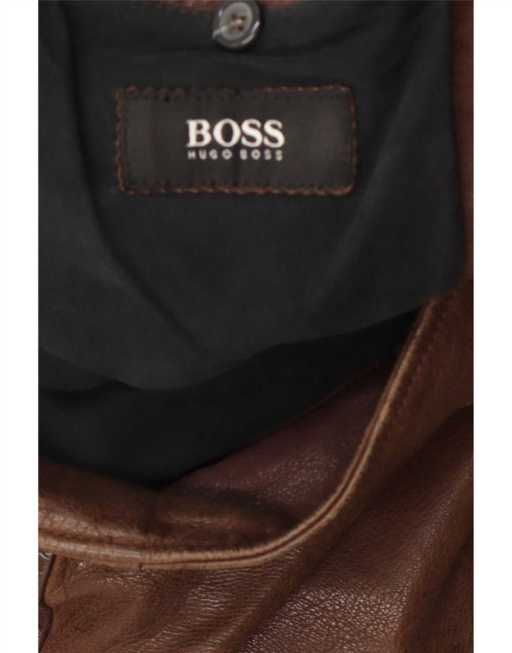 Geacă de piele pentru bărbați Hugo Boss UK 40 Maro mare