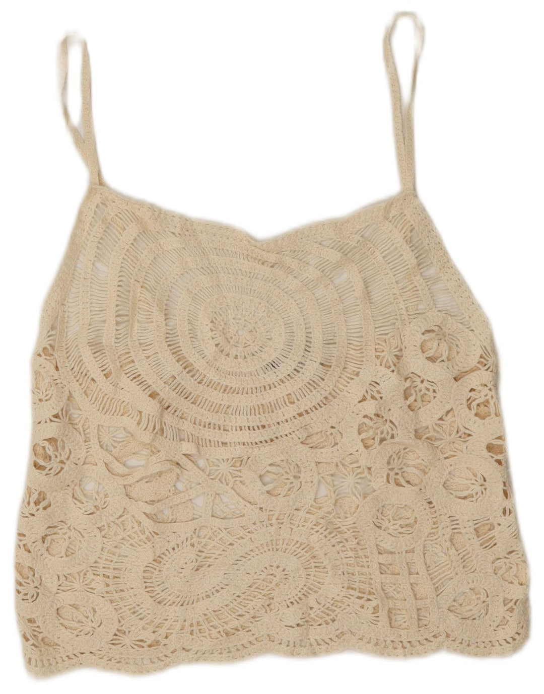Zara Womens See Through Crochet Cami Top UK 16 Large Off White