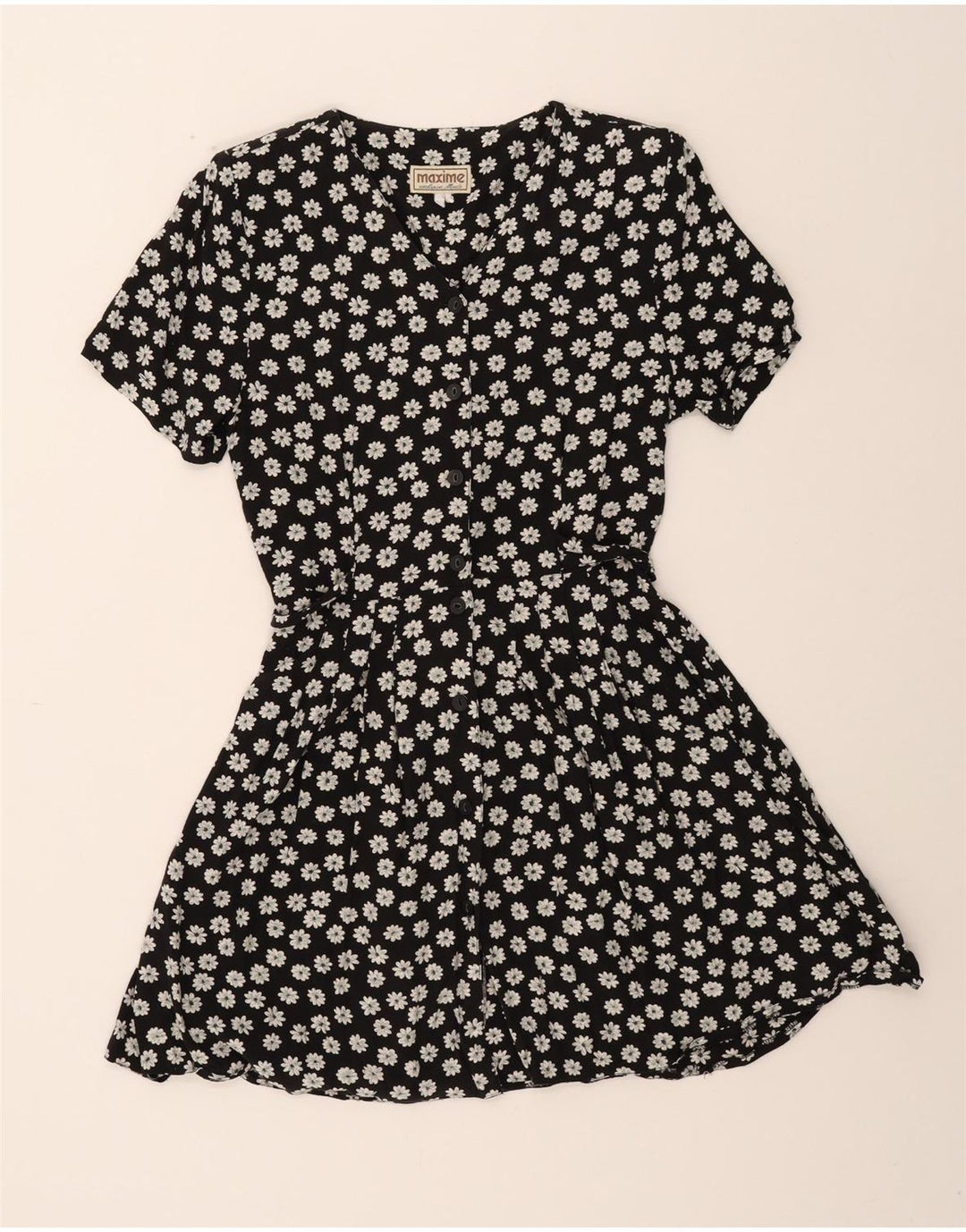 MAXIME Womens Oversized A-Line Dress EU 34 XS Black Floral Vintage Maxime and Second-Hand Maxime from Messina Hembry 