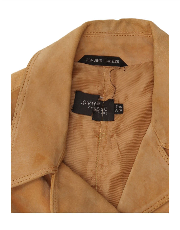 OVIESSE Womens 3 Button Suede Blazer Jacket IT 46 Large Beige Leather Vintage Oviesse and Second-Hand Oviesse from Messina Hembry 