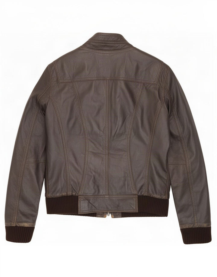 Jachetă Bomber din piele vintage pentru bărbați IT 48 Maro Mediu