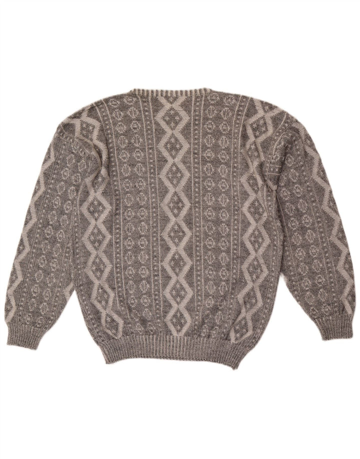 Pulover pentru bărbați Vogue cu gât roșu, bumbac geometric, gri mediu