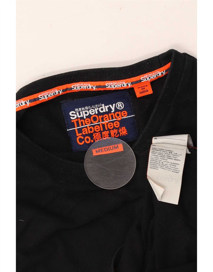 Top pentru bărbați Superdry cu mânecă lungă, bumbac mediu negru