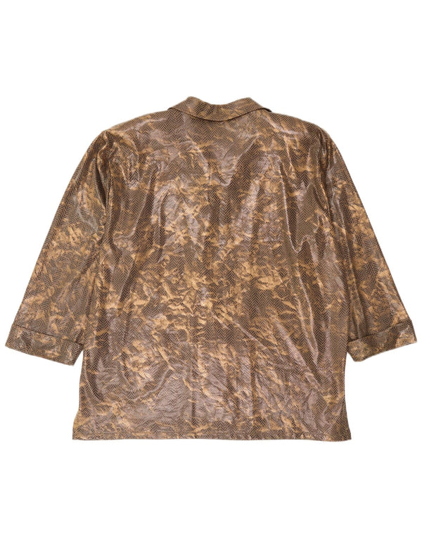 Jachetă bomber supradimensionată vintage pentru femei UK 18 XL maro viscoză cu imprimeu animal