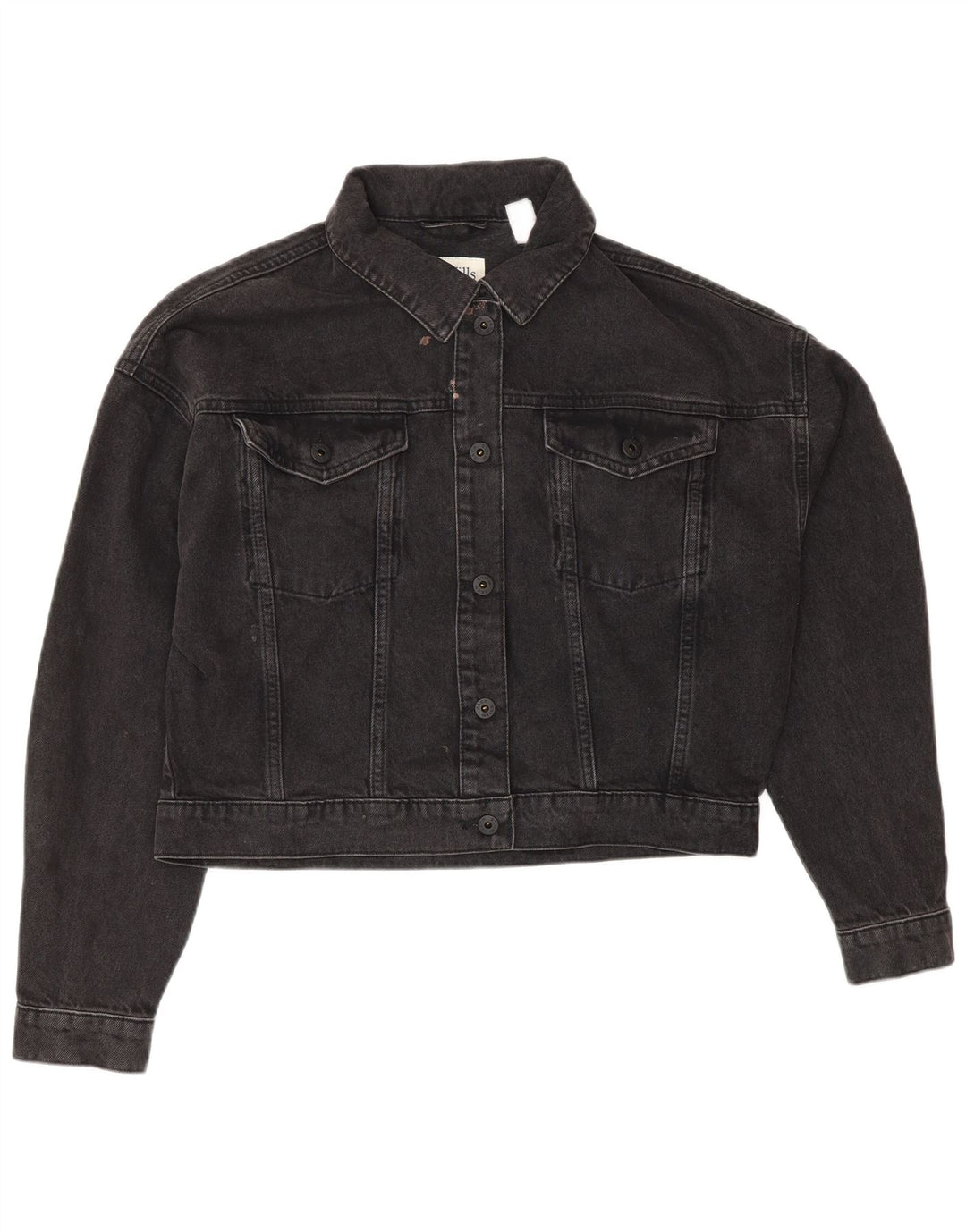 JACK WILLS Jachetă oversized denim crop pentru femei UK 10 mic bumbac gri