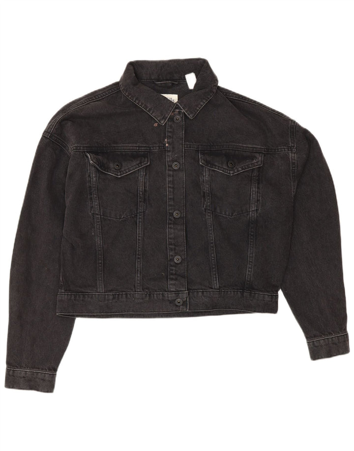 JACK WILLS Jachetă oversized denim crop pentru femei UK 10 mic bumbac gri