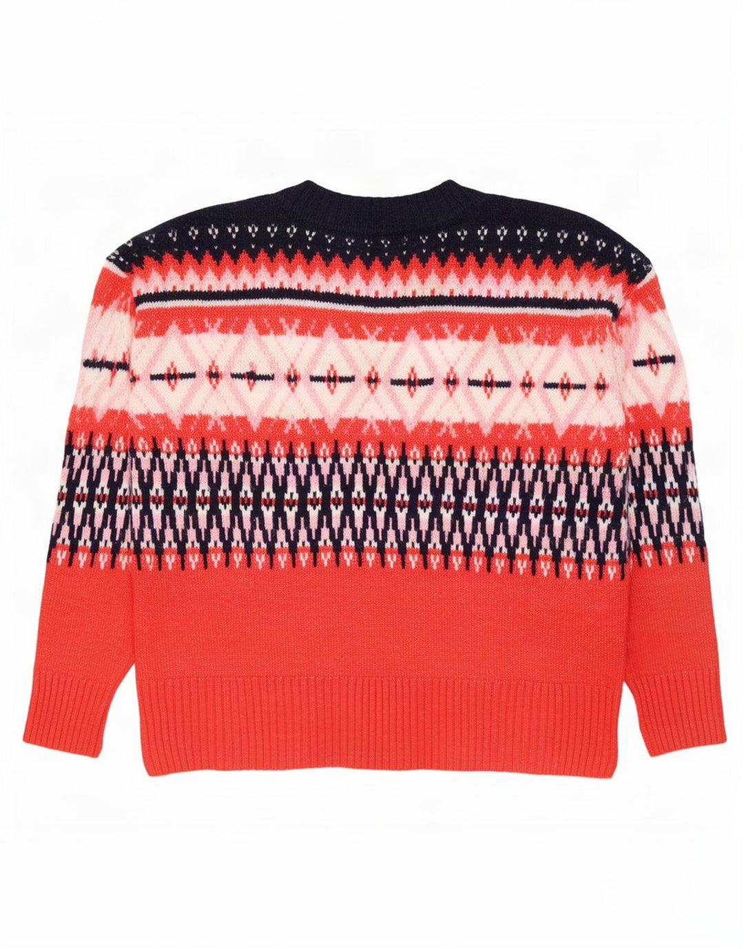 Pulover pentru femei Marks & Spencer cu gât de barcă UK 14 Medium Red Fair Isle