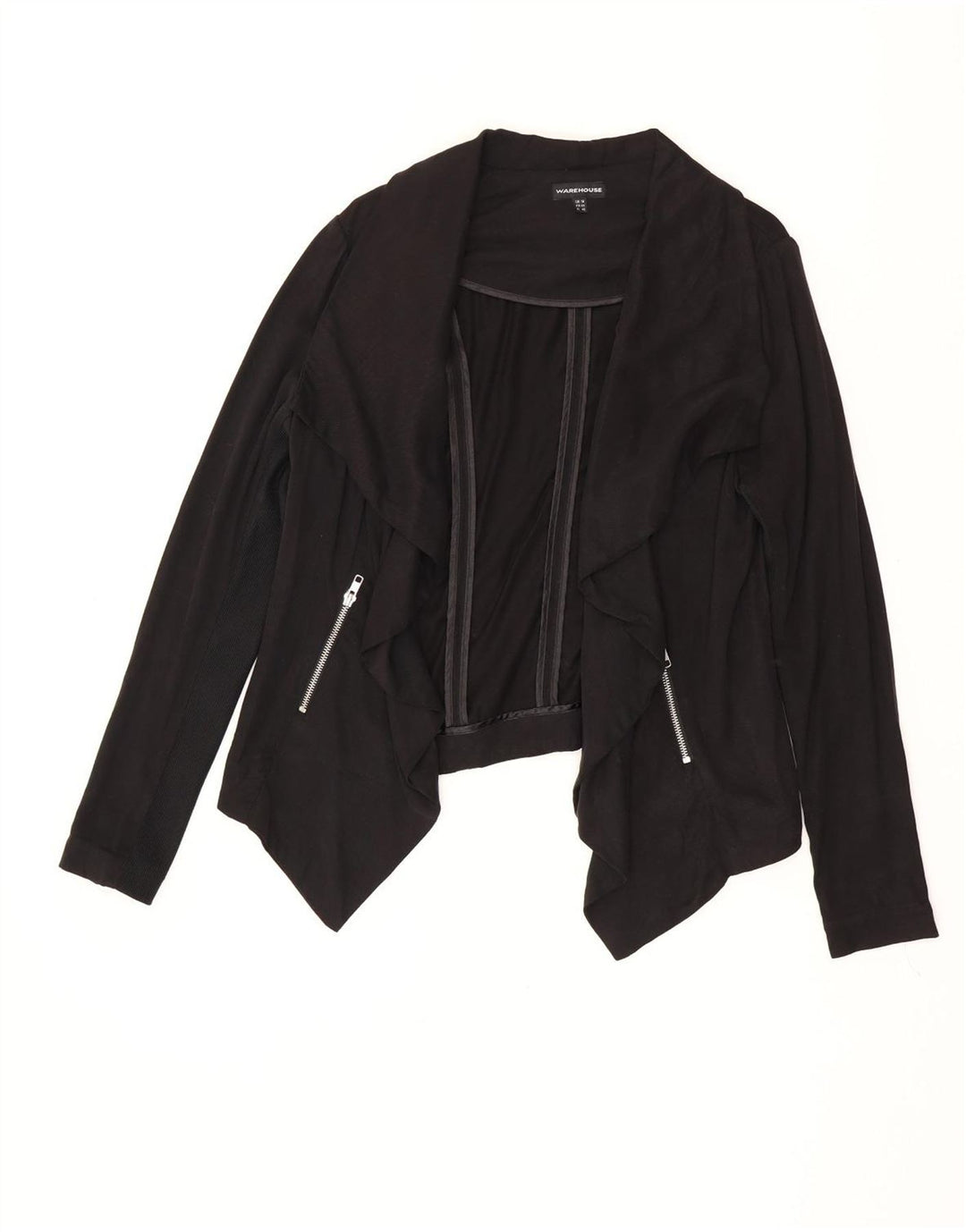 WAREHOUSE Womens Asymmetric Bolero Top UK 16 Large  Black Lyocell