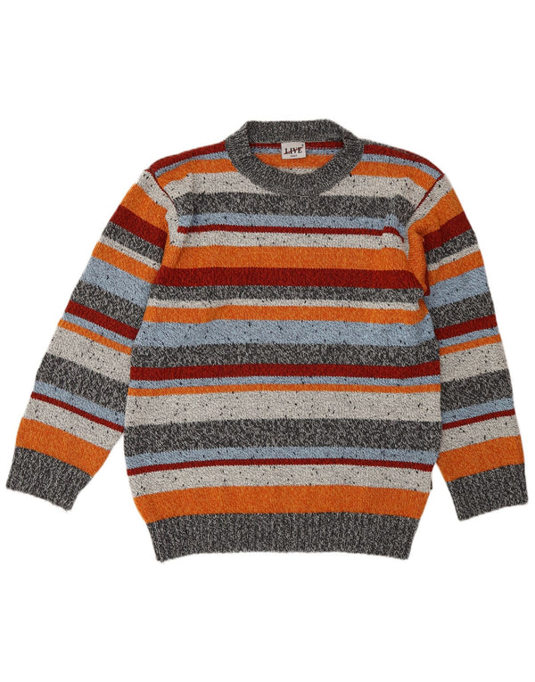 Vintage Mens Crew Neck Jumper Sweater Large Multicoloured Striped Wool