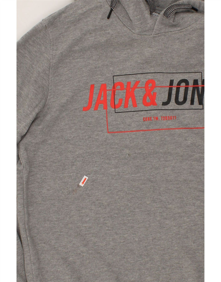 JACK & JONES Mens Graphic Hoodie Jumper Medium Grey Polyester Vintage Jack & Jones and Second-Hand Jack & Jones from Messina Hembry 