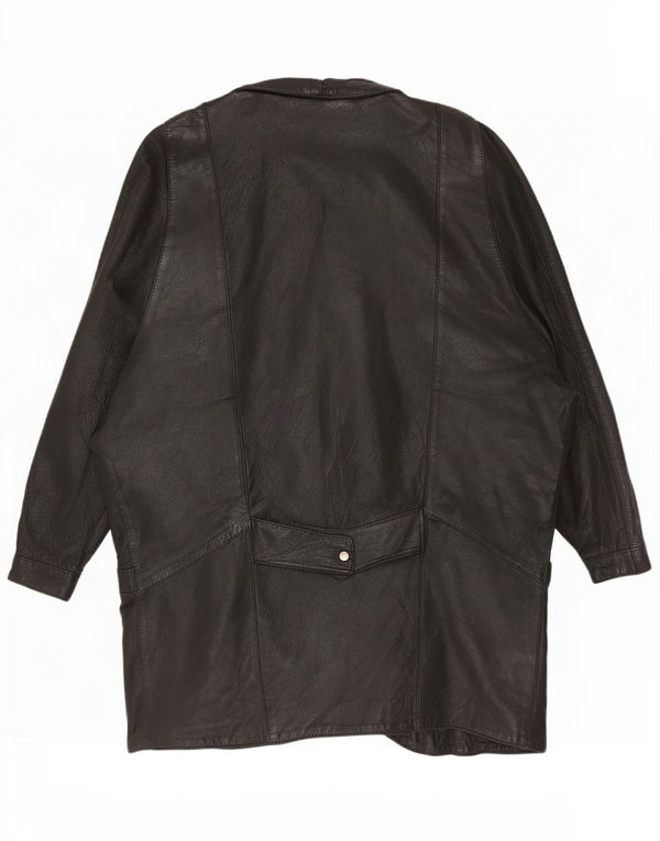 Palton supradimensionat din piele vintage pentru femei UK 12 mediu negru