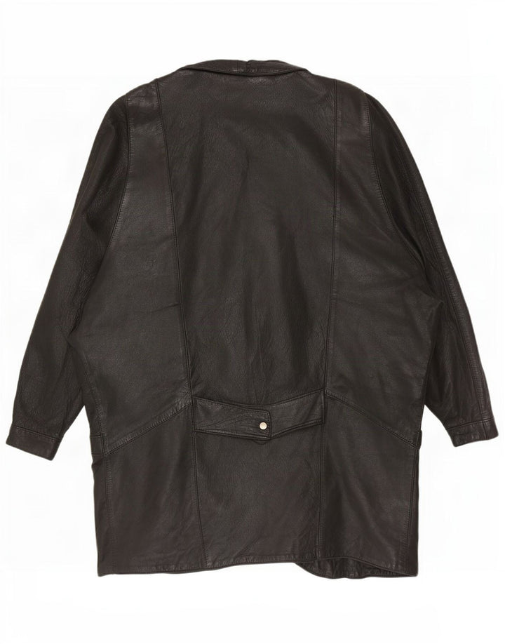 Palton supradimensionat din piele vintage pentru femei UK 12 mediu negru