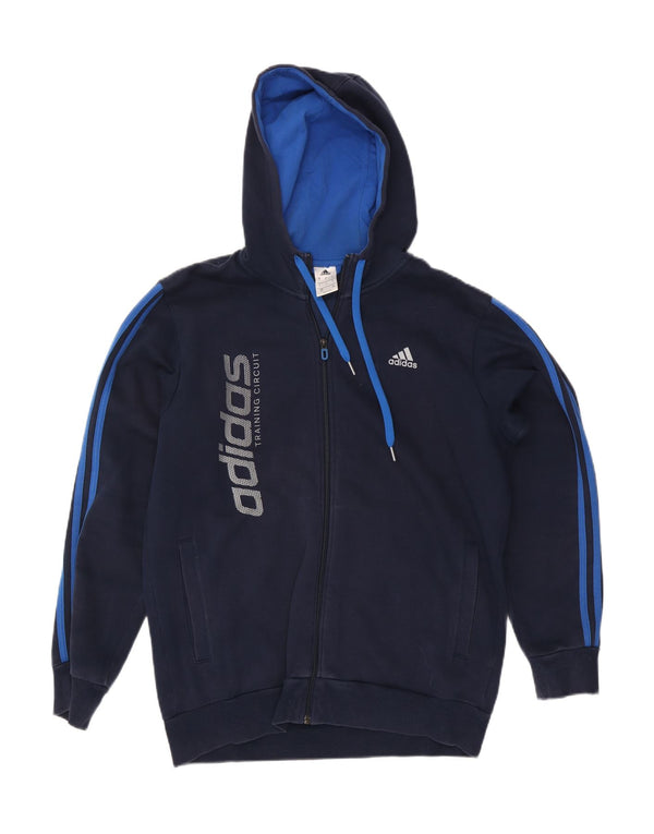 Pulover cu glugă cu fermoar grafic Adidas pentru bărbați, mare, albastru, bumbac