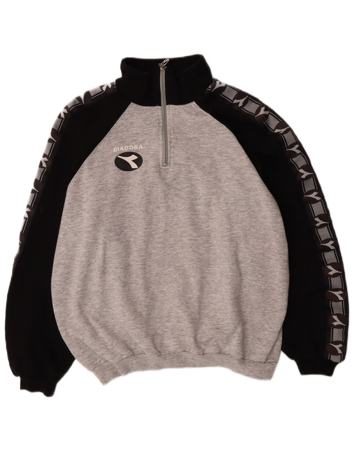 Pulover pentru bărbați Diadora, cu fermoar, cu gât, din bumbac color bloc mare, gri