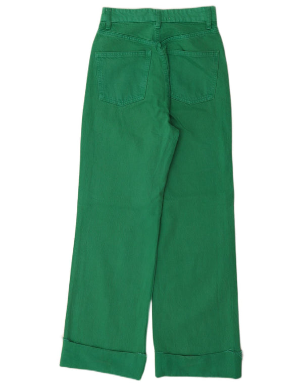 Blugi Zara femei cu talie înaltă cu picioare largi EU 32 2XS W22 L29 bumbac verde