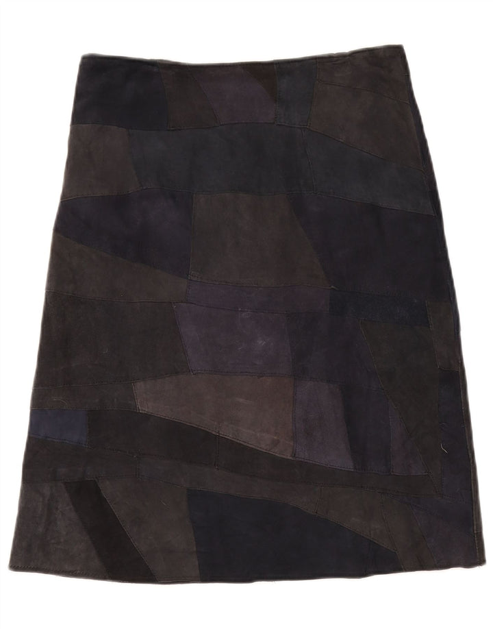 Fusta de piele intoarsa pentru femei VINTAGE UK 10 Small W28 Multicolor Patchwork Piele