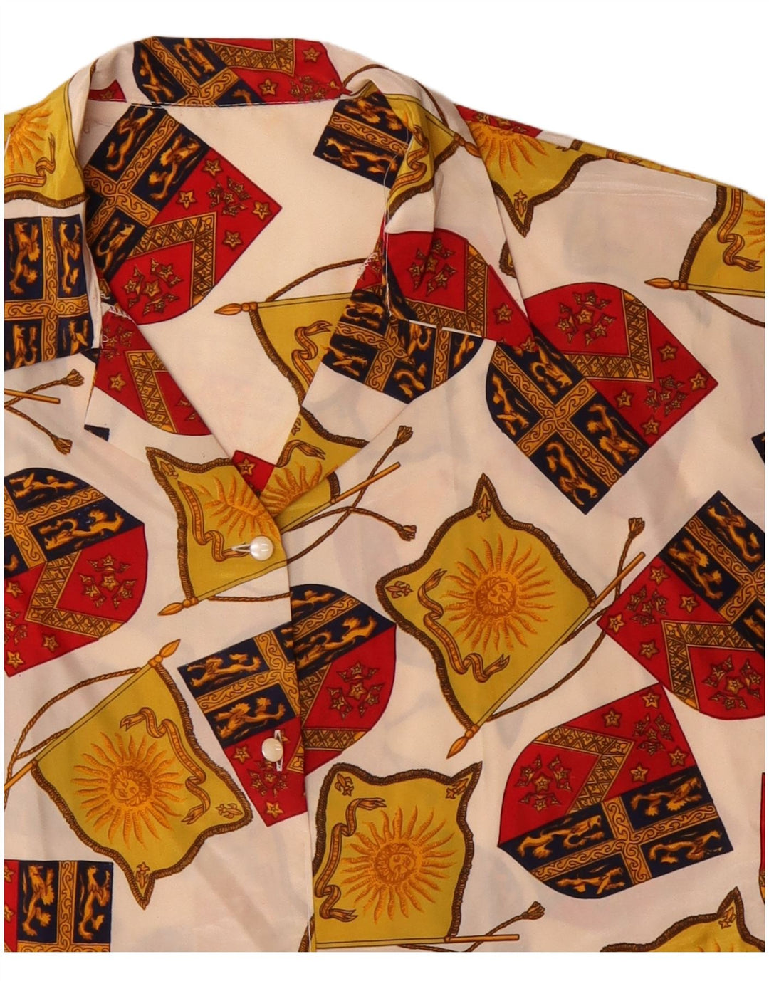 Bluză de cămașă vintage pentru femei, crop, cu model abstract, UK 14, mare, în alb