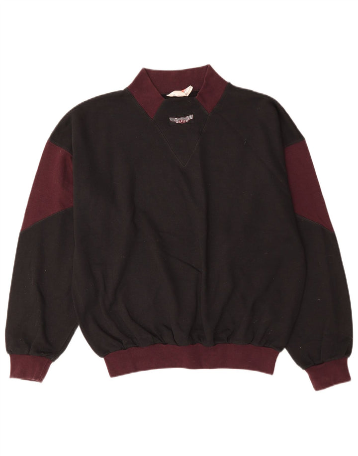 Pulover Vintage pentru bărbați, bumbac color block, mediu negru