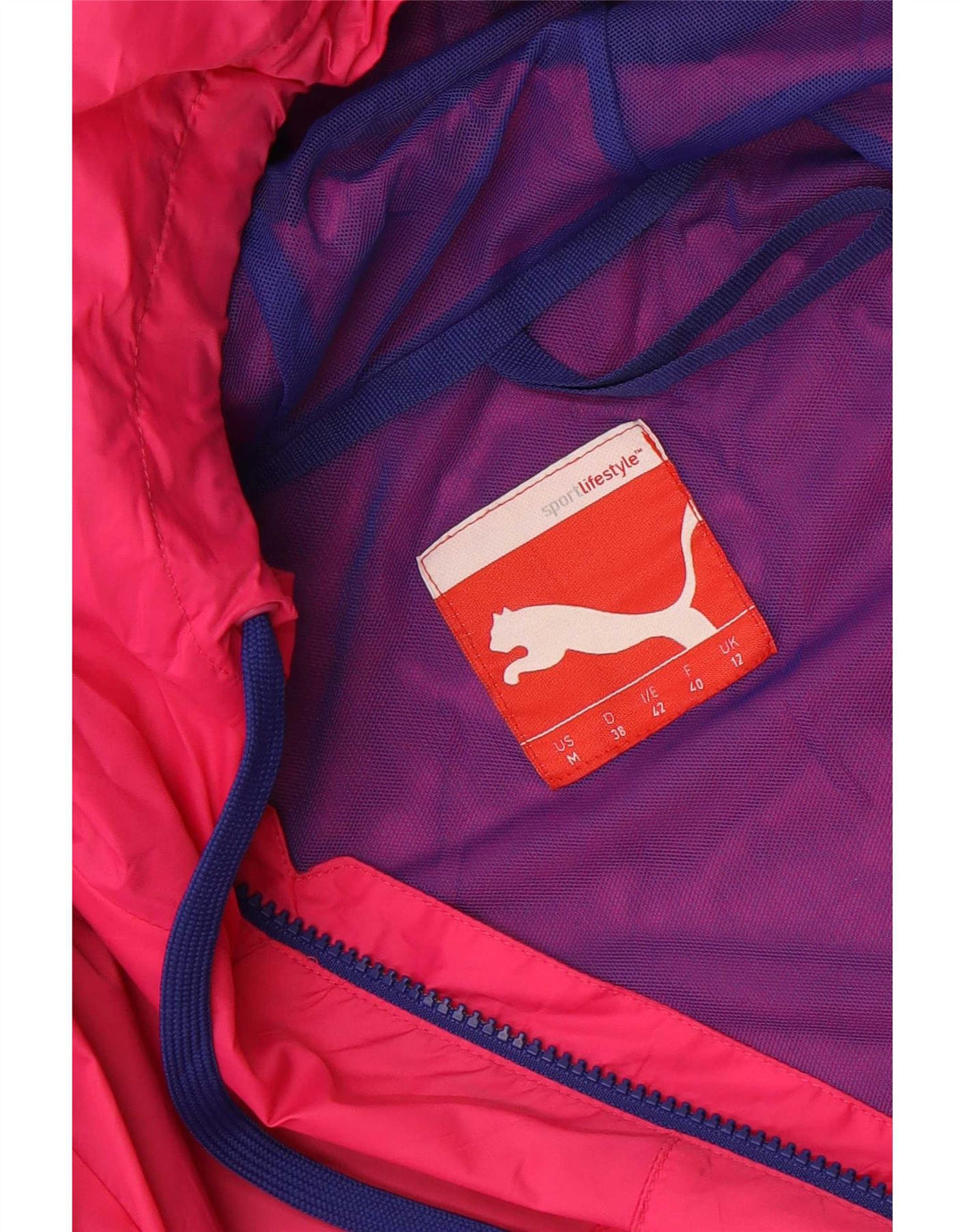 Jachetă de ploaie cu glugă Puma pentru femei UK 12, roz mediu