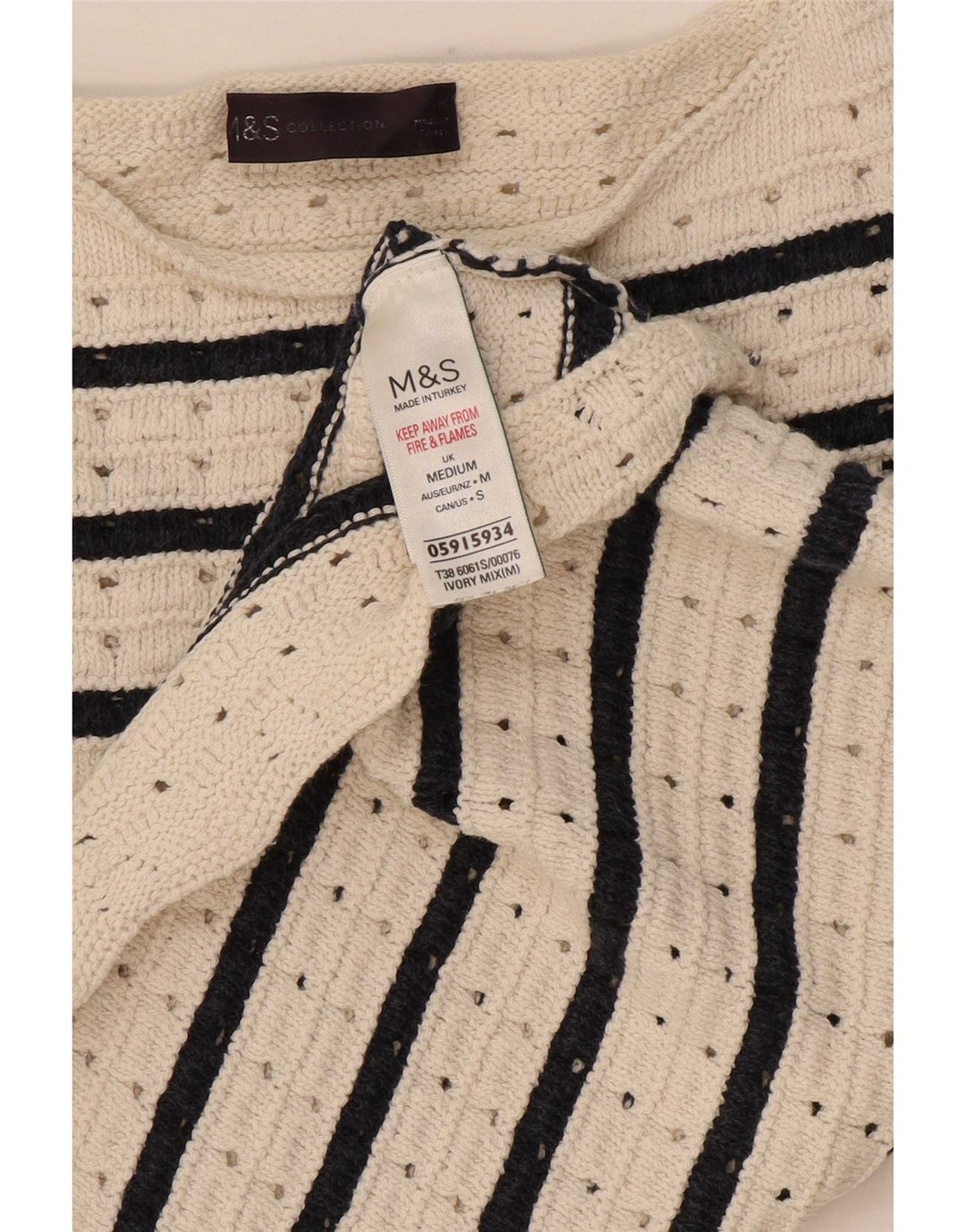 Pulover pentru femei Marks & Spencer cu gât roșu, cu dungi albe medii, UK 12