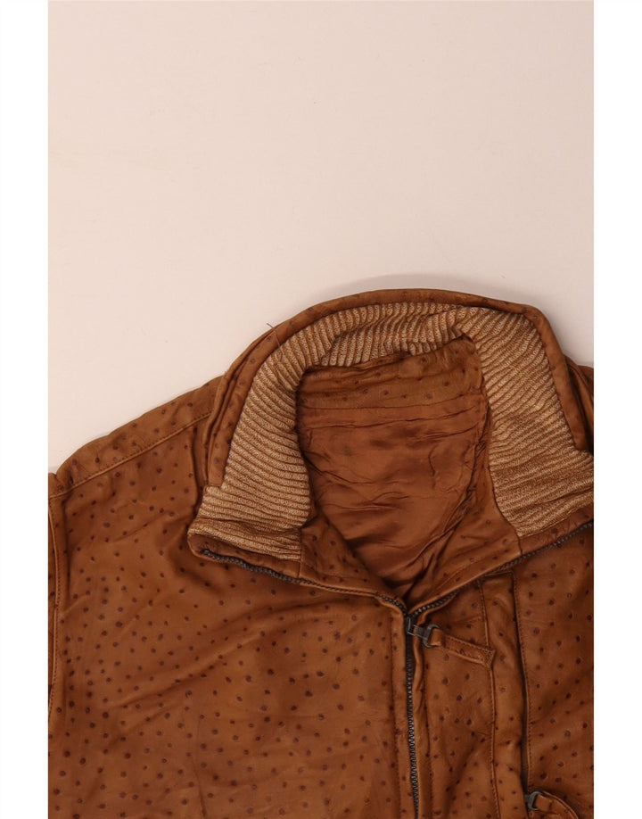 Gilet bărbați din piele VINTAGE IT 56 3XL maro cu pete