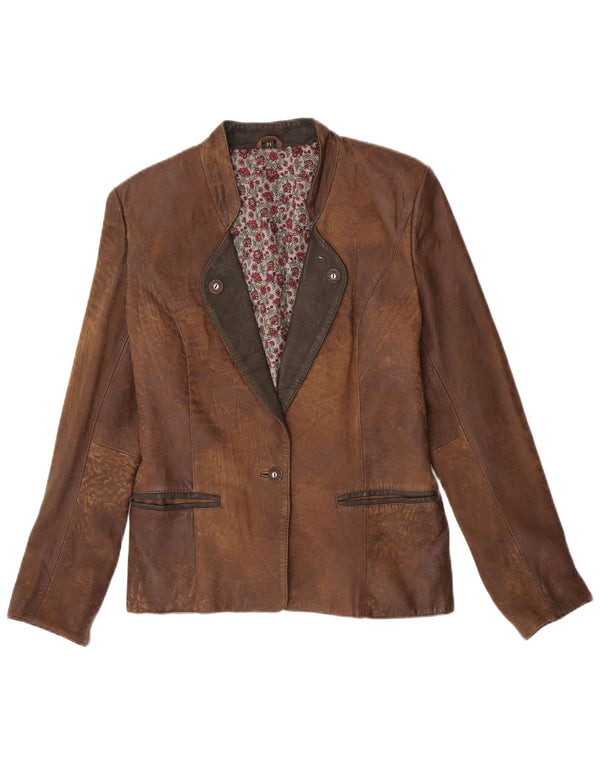 Jachetă vintage pentru femei cu 1 nasture EU 38 Maro mediu Colorblock